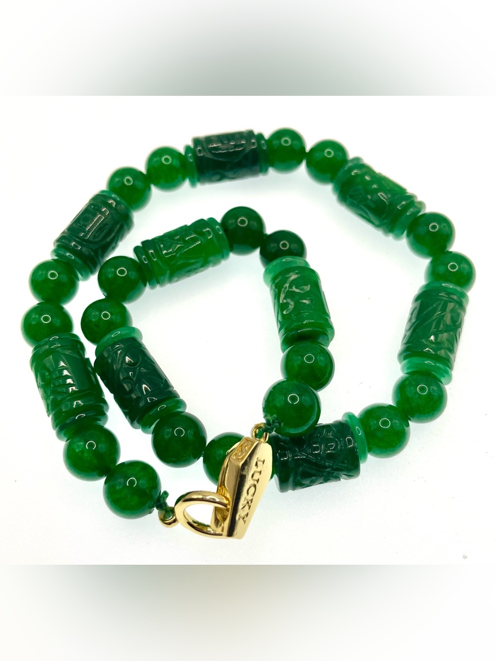 Vintage Dark Green Jade Stretch Necklace Chunky
Geometric Beaded Statement